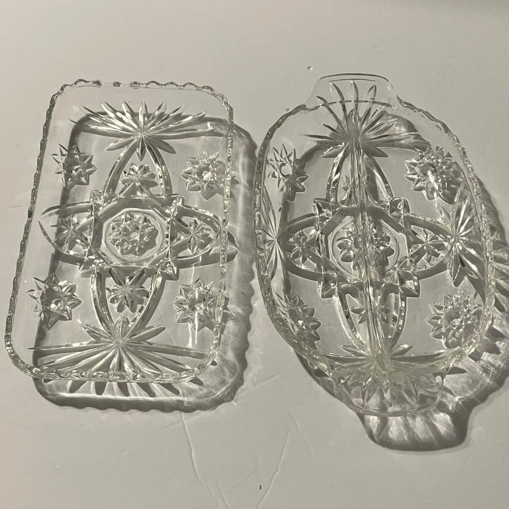 Vintage‎ Clear Glass Serving Dish Set with Floral Starburst Design